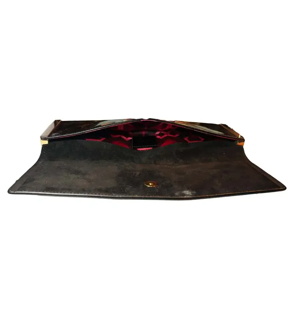 Vintage Gucci x Tom Ford Romy Patent Leather Black Mirror Lucite Clutch